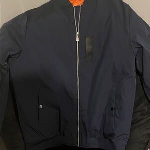 Navy Blue Men's Jacket with Orange Lining
